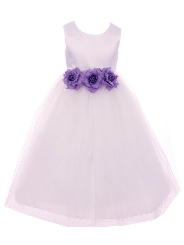 Kids Dream Little Girls White Lilac Floral Satin Flower Girl Dress 2-6 - SophiasStyle.com